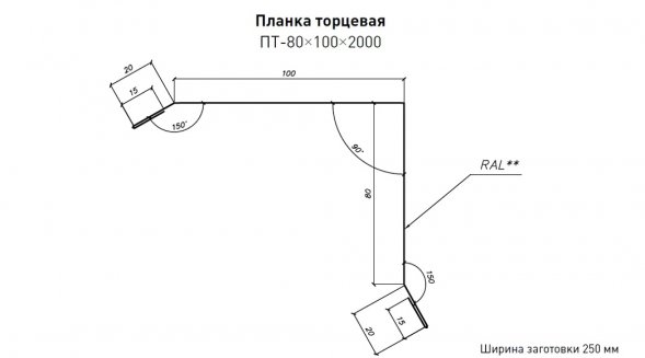 Планка торцевая 80х100 Стинержи Стальной  Бархат