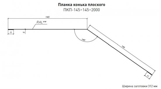 Конек плоский 145х145 Стинержи Purrus Матовый